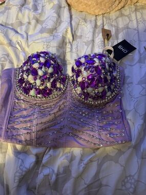 Embellished Lavender Bustier Top with Purple Gem Accents